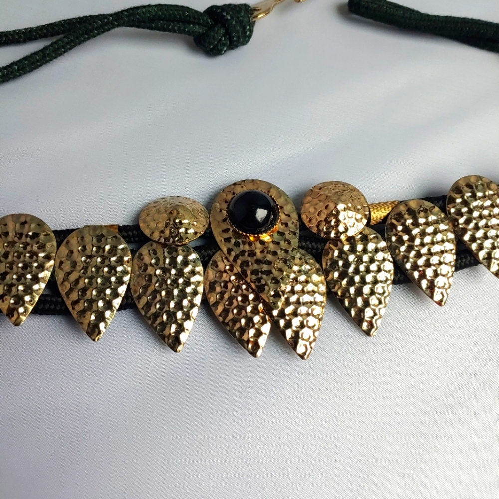 Vintage Statement Belt Gold Tone Metal Black Rope Cosplay Goth  42" 2XL